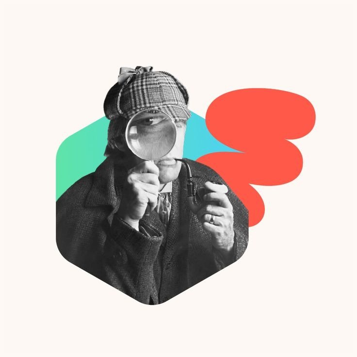 A vintage detective looking through a magnifying glass representing marketing as a lens