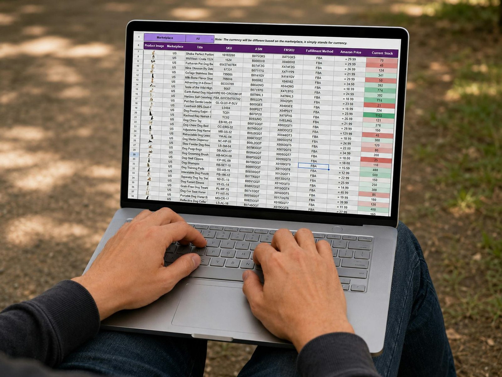 A spreadsheet open on a laptop