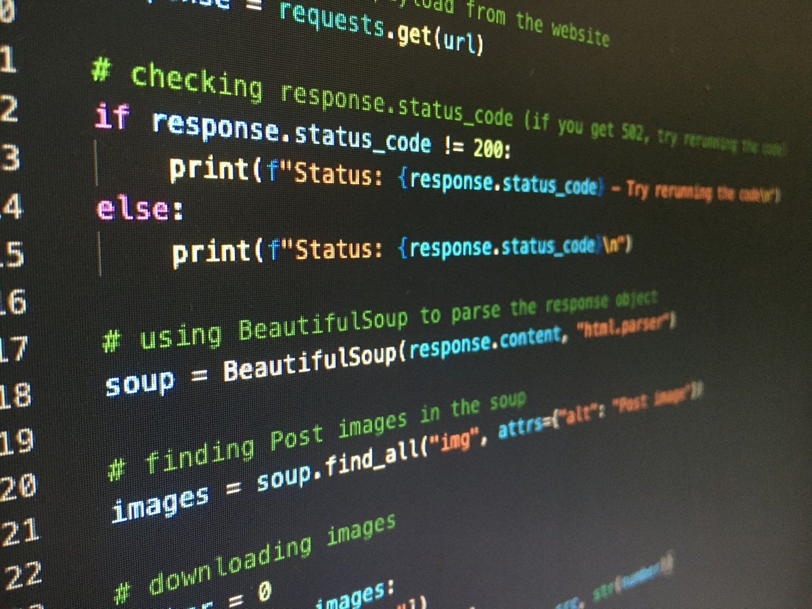 Code on a dark screen